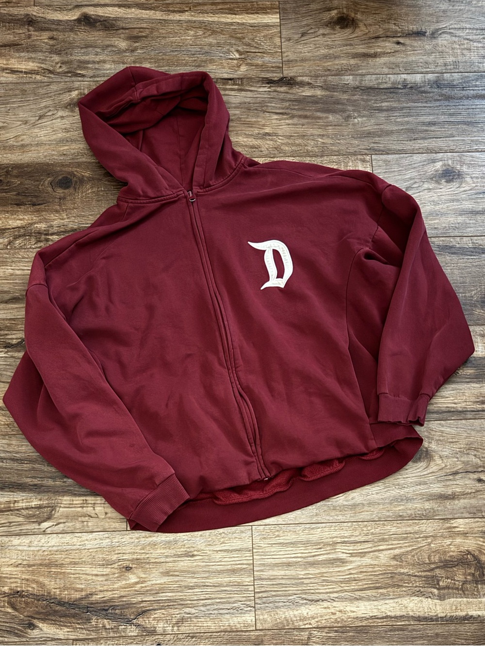 Disneyland Maroon Full-Zip Hoodie with White 'D' Chest Logo